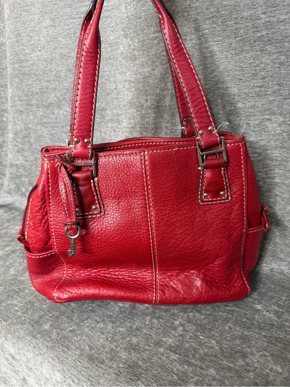Fossil Red Pebbled Leather Shoulder Bag